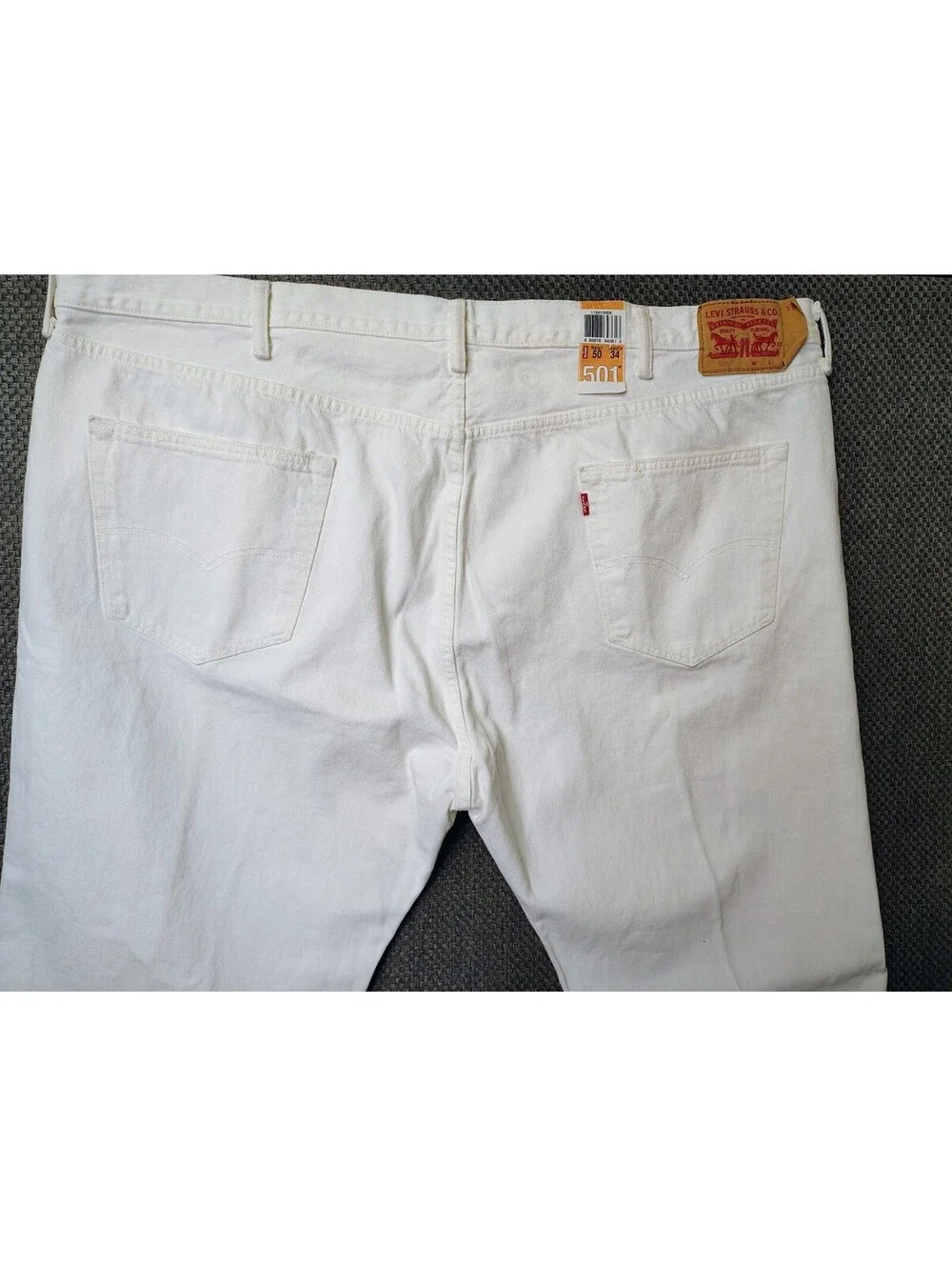 Levis 501 Original Fit Big & Tall Mens Jeans W50 L34 White Denim Button Fly NWT
